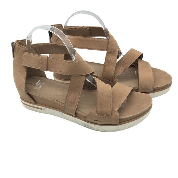 Eileen Fisher Womens Tan Nubuck Platform Sandals With Crisscross Straps Size 10 - Picture 1 of 10